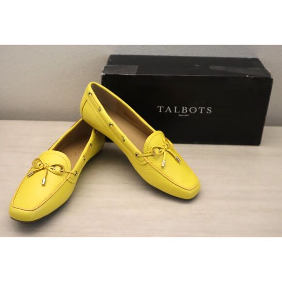 Talbots Women's Sz 8M Sunshine Yellow Becca Tie Soft Pebble Leather Flats - Picture 1 of 12